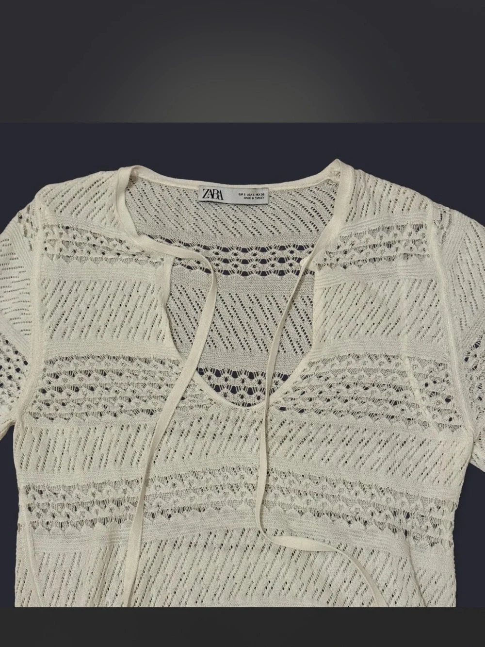 Zara Cream Crochet Tie-Front Bell Sleeve Top